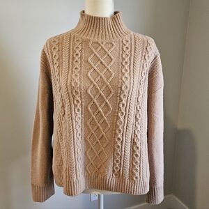 LOFT CABLE KNIT SWEATER IN TAN SIZE MEDIUM